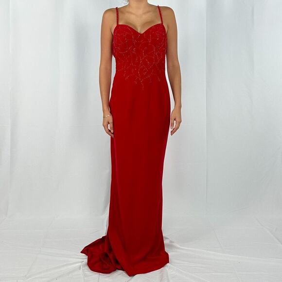 Cire A Division Of Landa Red Maxi Open Back Prom Date Party Dress Gown New Sz 8 - Picture 1 of 5